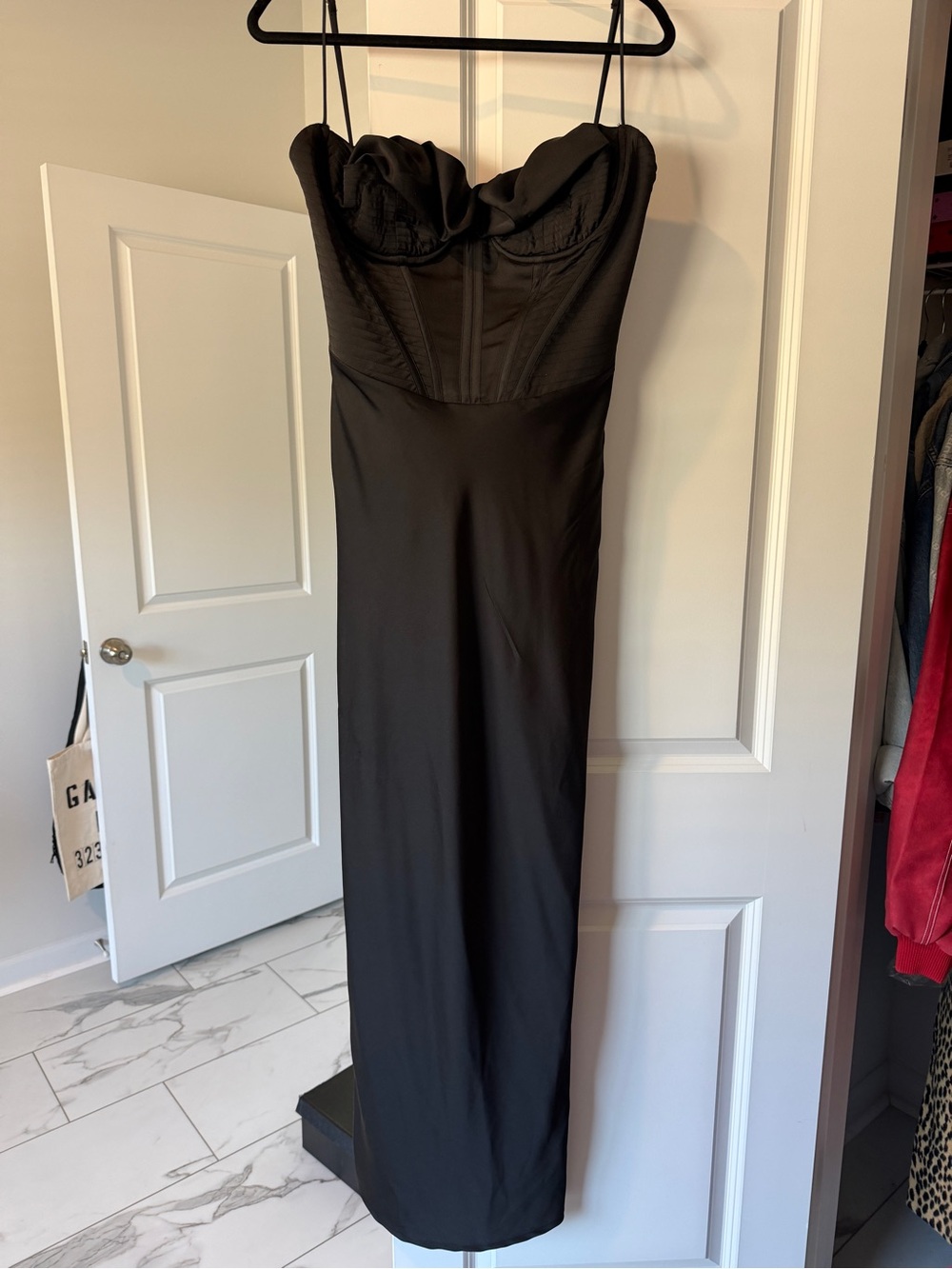 House of CB Black Strapless Maxi Dress with Corset Bodice